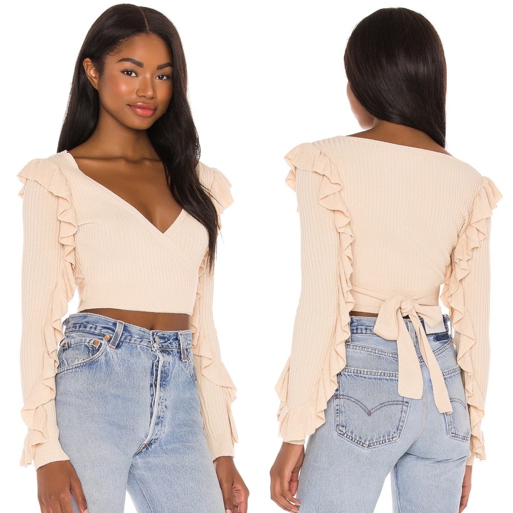 Tularosa Ruffle Wrap Cardi in Cream